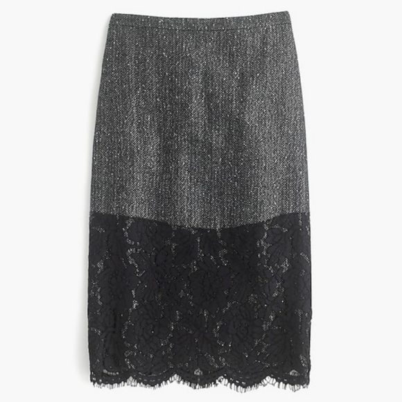 NWT J.crew Perfect Party with Lace Trim Sparkly Pencil Skirt Grey & Black size 4 - Picture 3 of 14